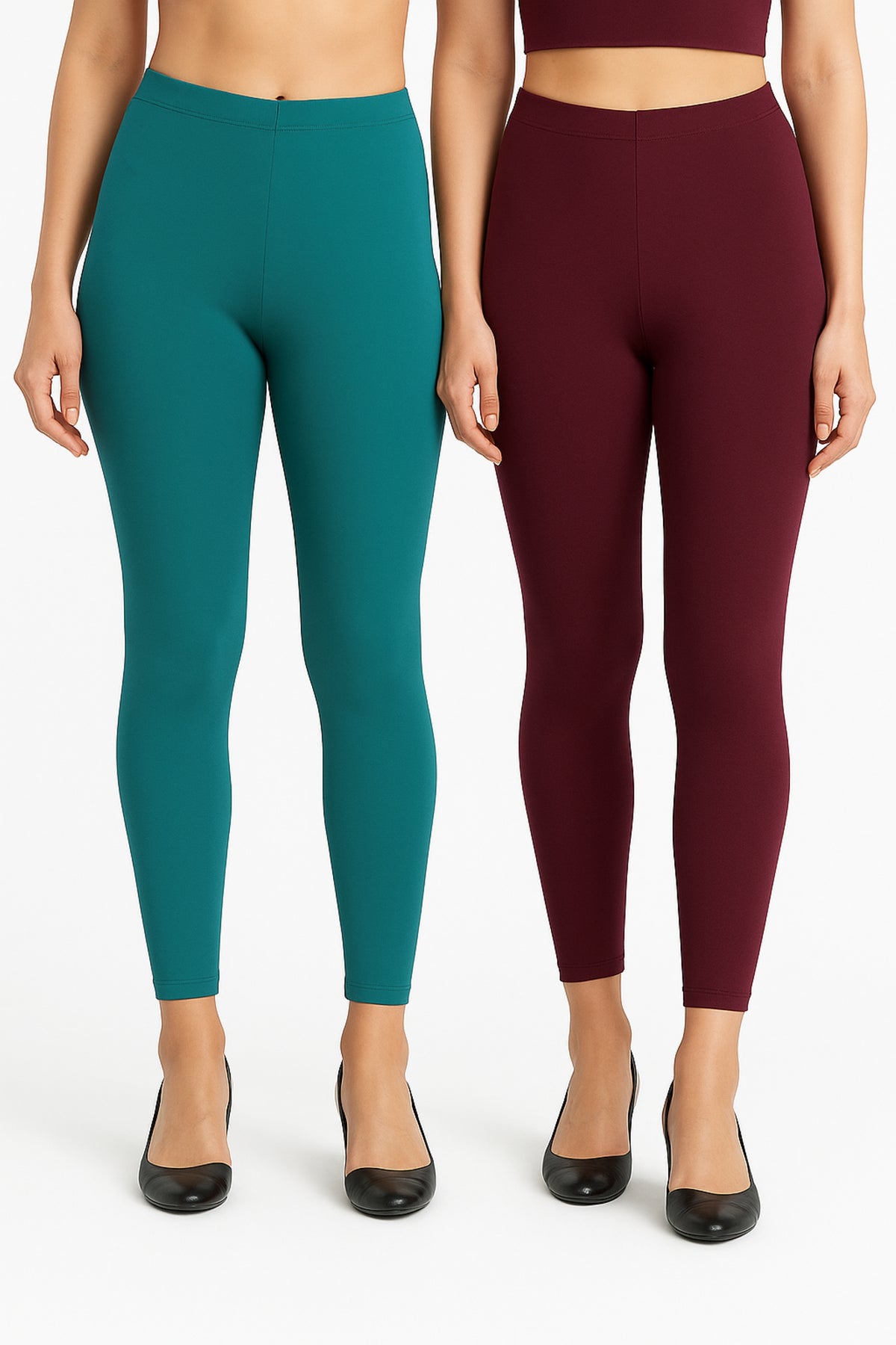 Shsuvia Women Cropped Leggings – Pack of 2 Rama Green & Wine