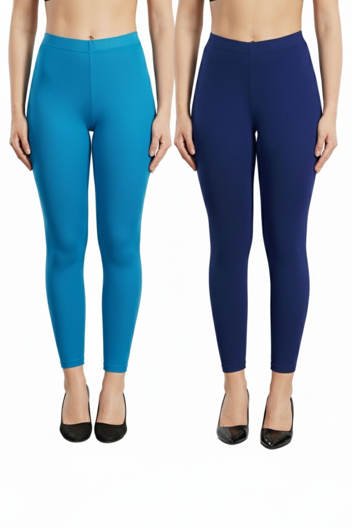 Shsuvia Women Cropped Leggings – Pack of 2 Turquoise blue & Old Royal