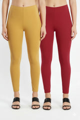 Shsuvia Women Cropped Leggings – Pack of 2 Stone & RED