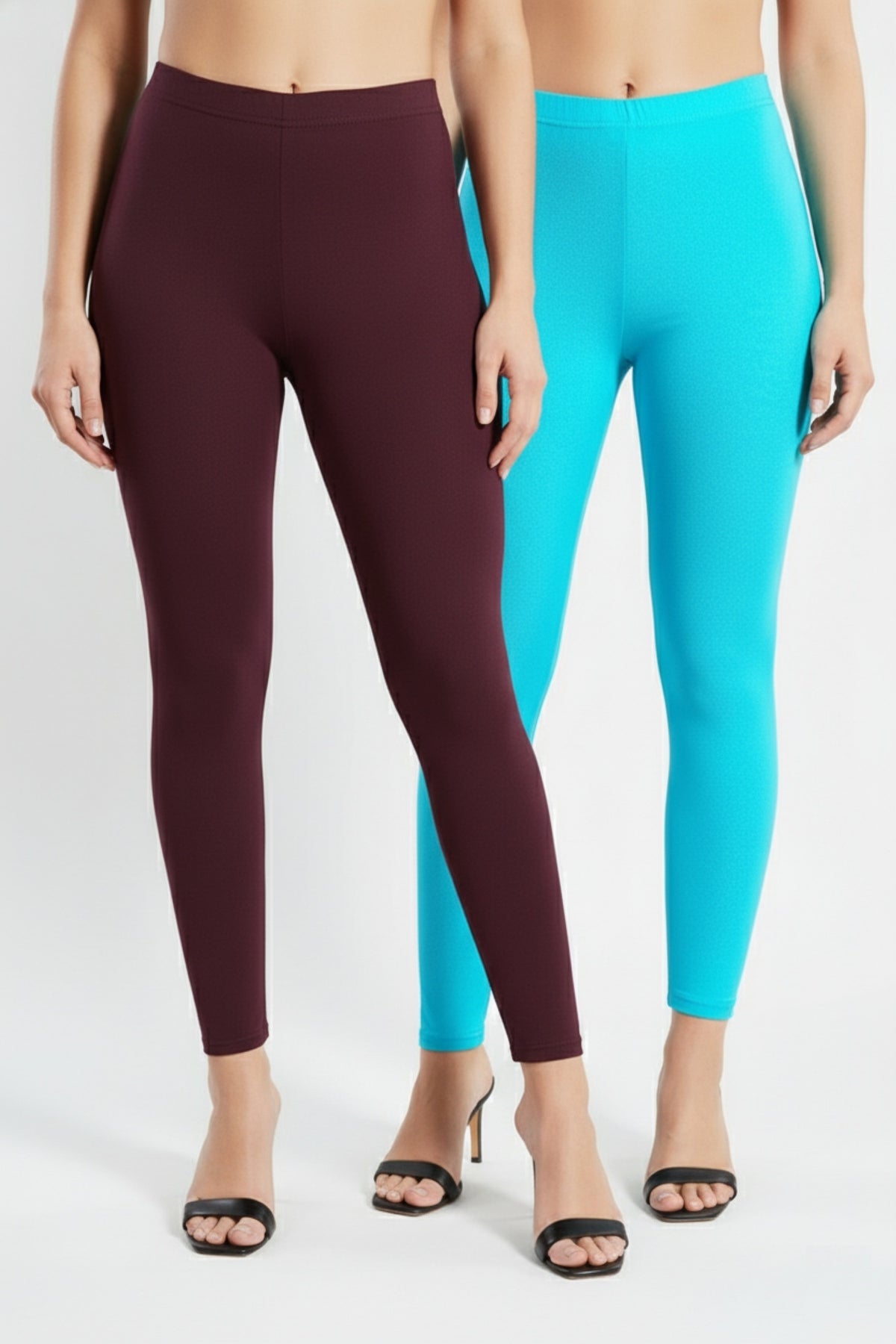 Shsuvia Women Cropped Leggings – Pack of 2 Wine & Sky Blue