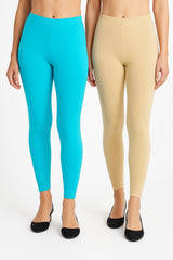 Shsuvia Women Cropped Leggings – Pack of 2 Sky Blue & Skin