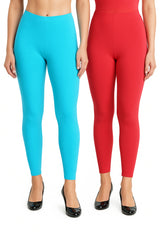 Shsuvia Women Cropped Leggings – Pack of 2 Sky Blue & Coral