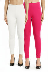 Shsuvia Women Cropped Leggings – Pack of 2 White & Rani Rose