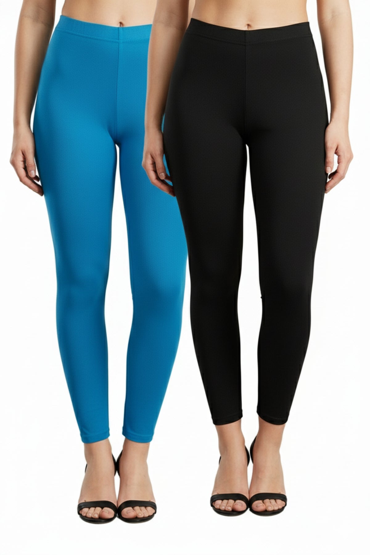 Shsuvia Women Cropped Leggings – Pack of 2 Turquoise blue & Black