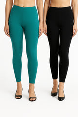 Shsuvia Women Cropped Leggings – Pack of 2 Rama Green & Black