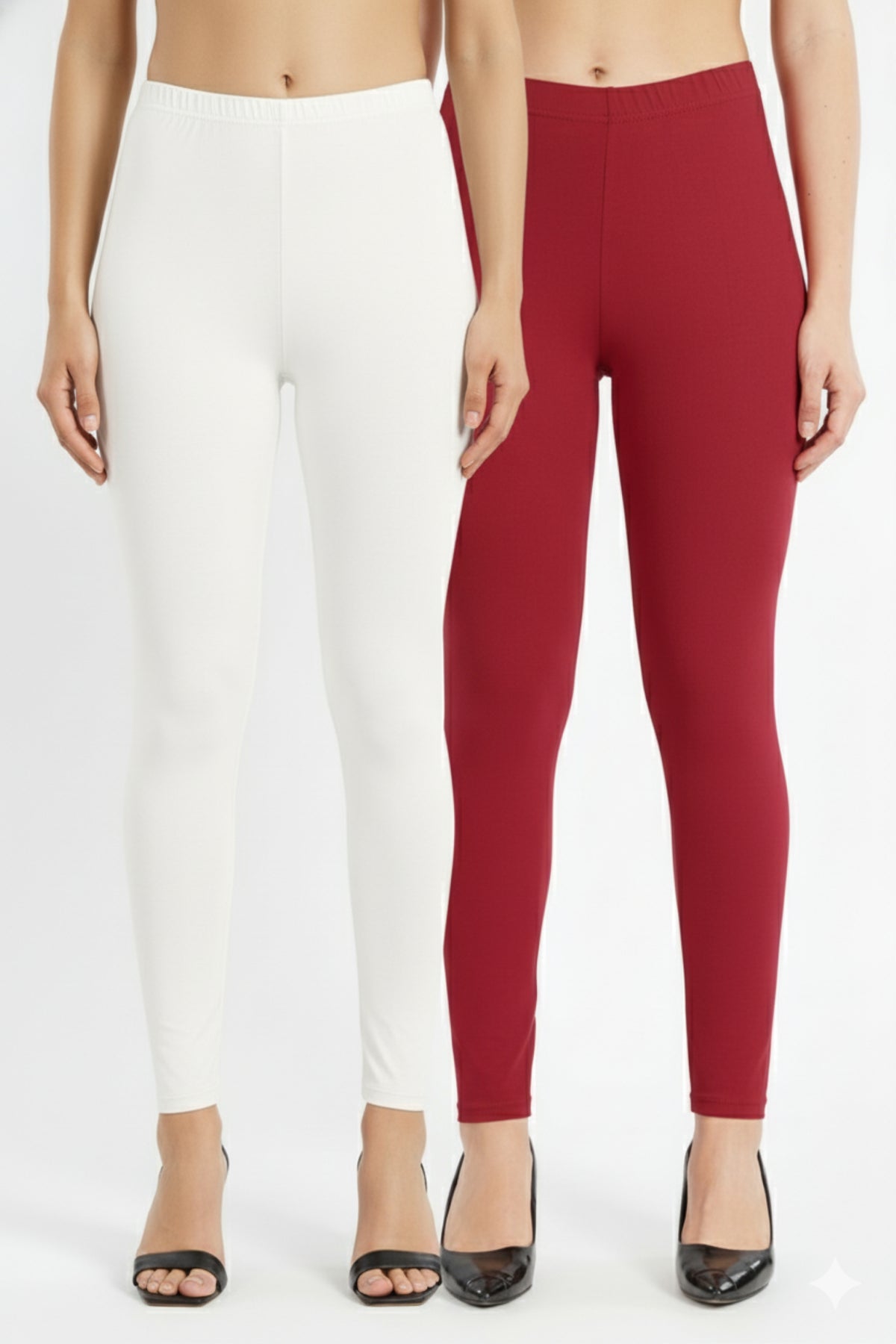 Shsuvia Women Cropped Leggings – Pack of 2 White & RED