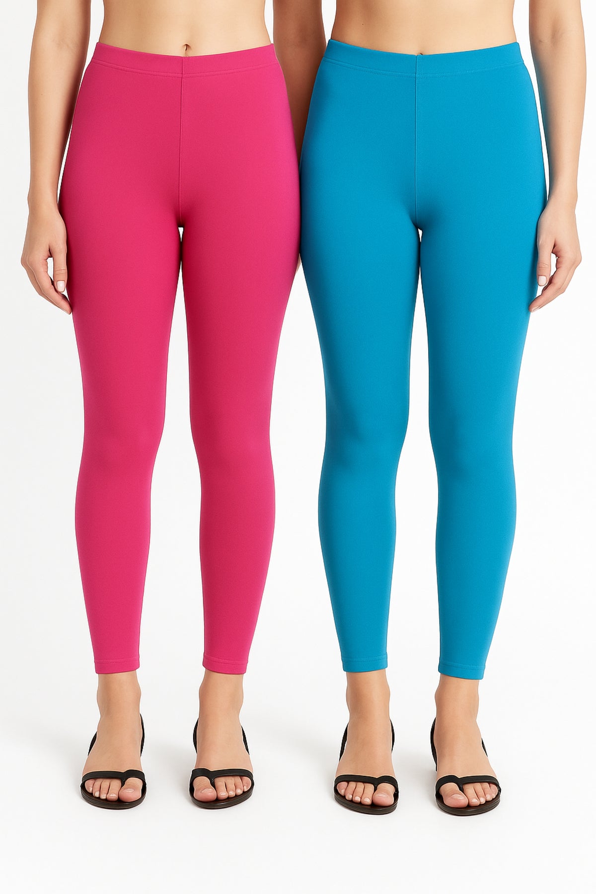 Shsuvia Women Cropped Leggings – Pack of 2 Rani Rose & Turquoise blue