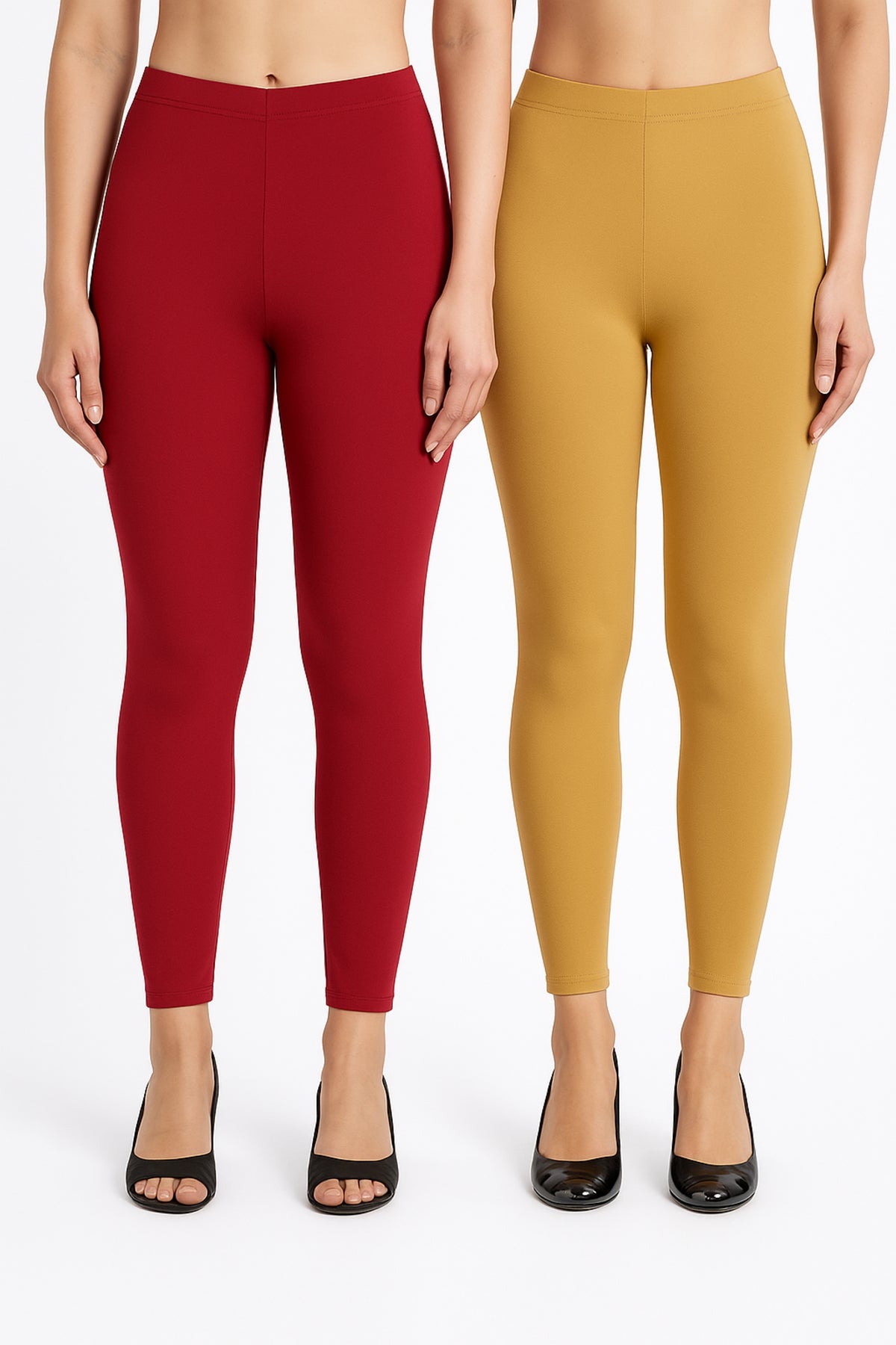 Shsuvia Women Cropped Leggings – Pack of 2 RED & Stone