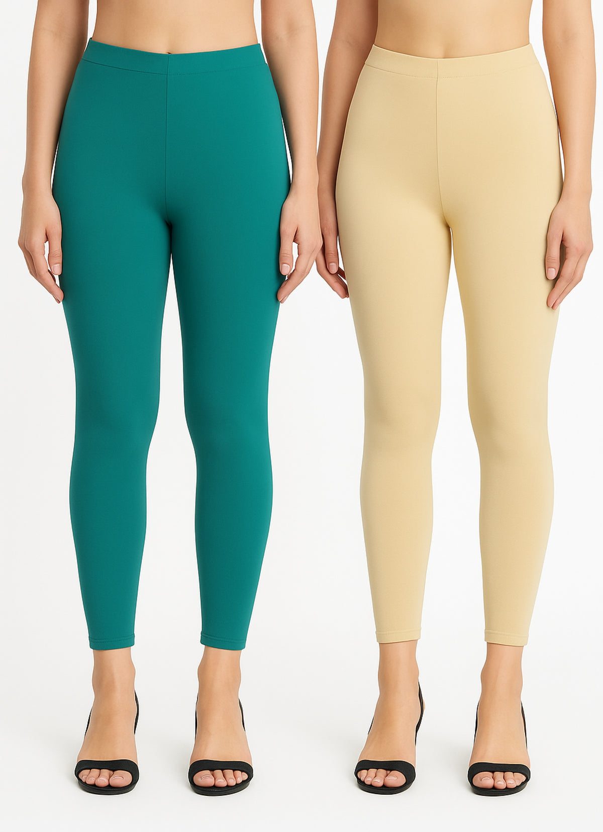 Shsuvia Women Cropped Leggings – Pack of 2 Rama Green & Skin