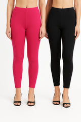 Shsuvia Women Cropped Leggings – Pack of 2 Rani Rose & Black