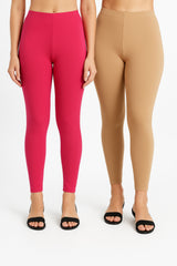 Shsuvia Women Cropped Leggings – Pack of 2 Rani Rose & Biscuit