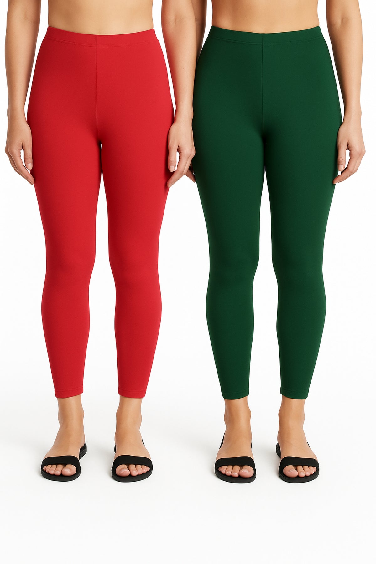 Shsuvia Women Cropped Leggings – Pack of 2 Coral & Bottle Green