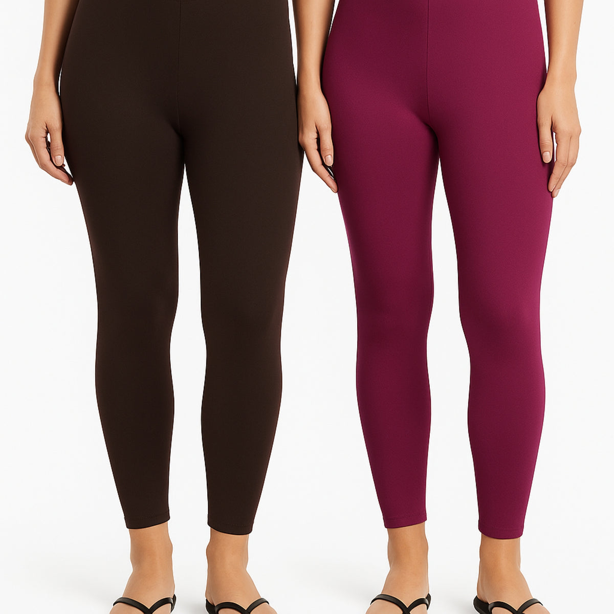 Shsuvia Women Cropped Leggings – Pack of 2 Coffee Brown & Majentha