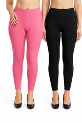 Shsuvia Women Cropped Leggings – Pack of 2 Baby Pink & Black