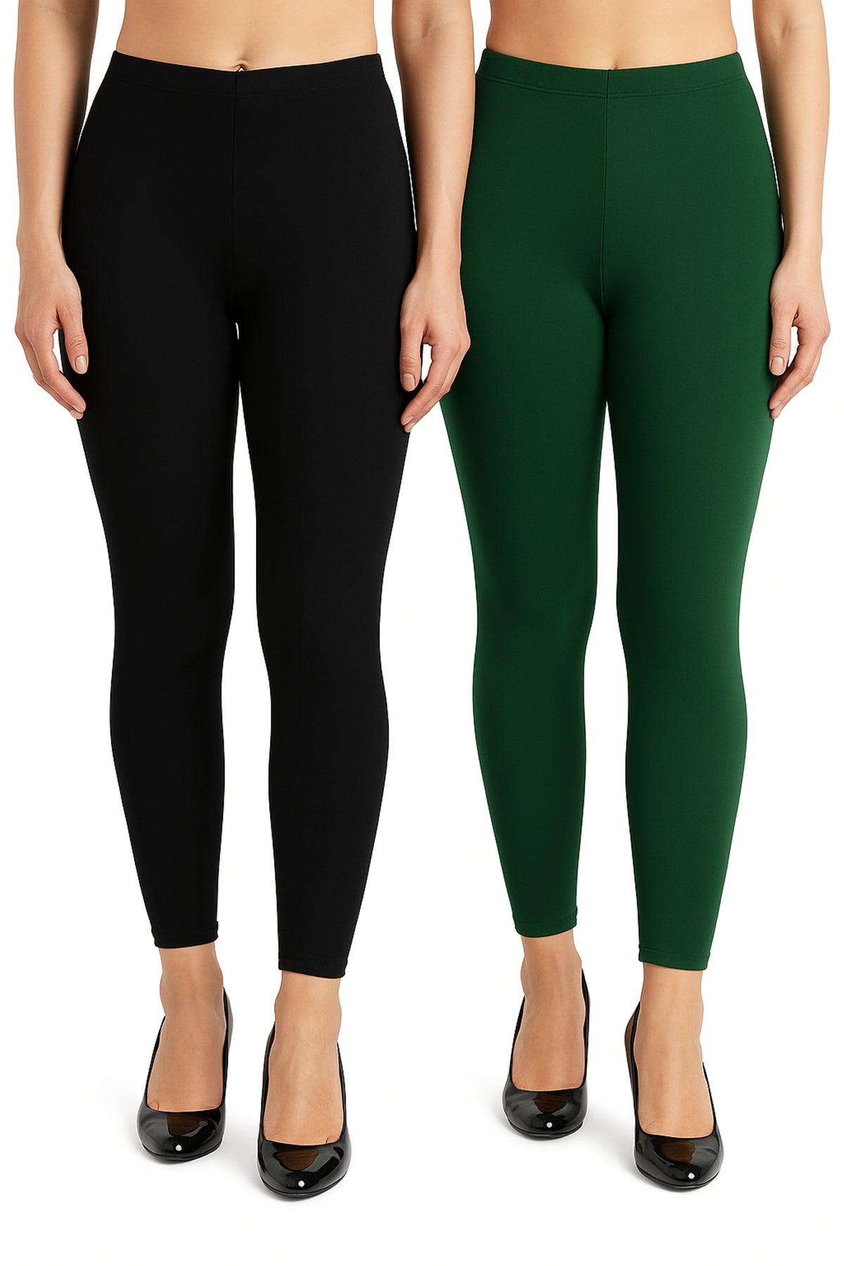 Shsuvia Women Cropped Leggings – Pack of 2 Black & Bottle Green