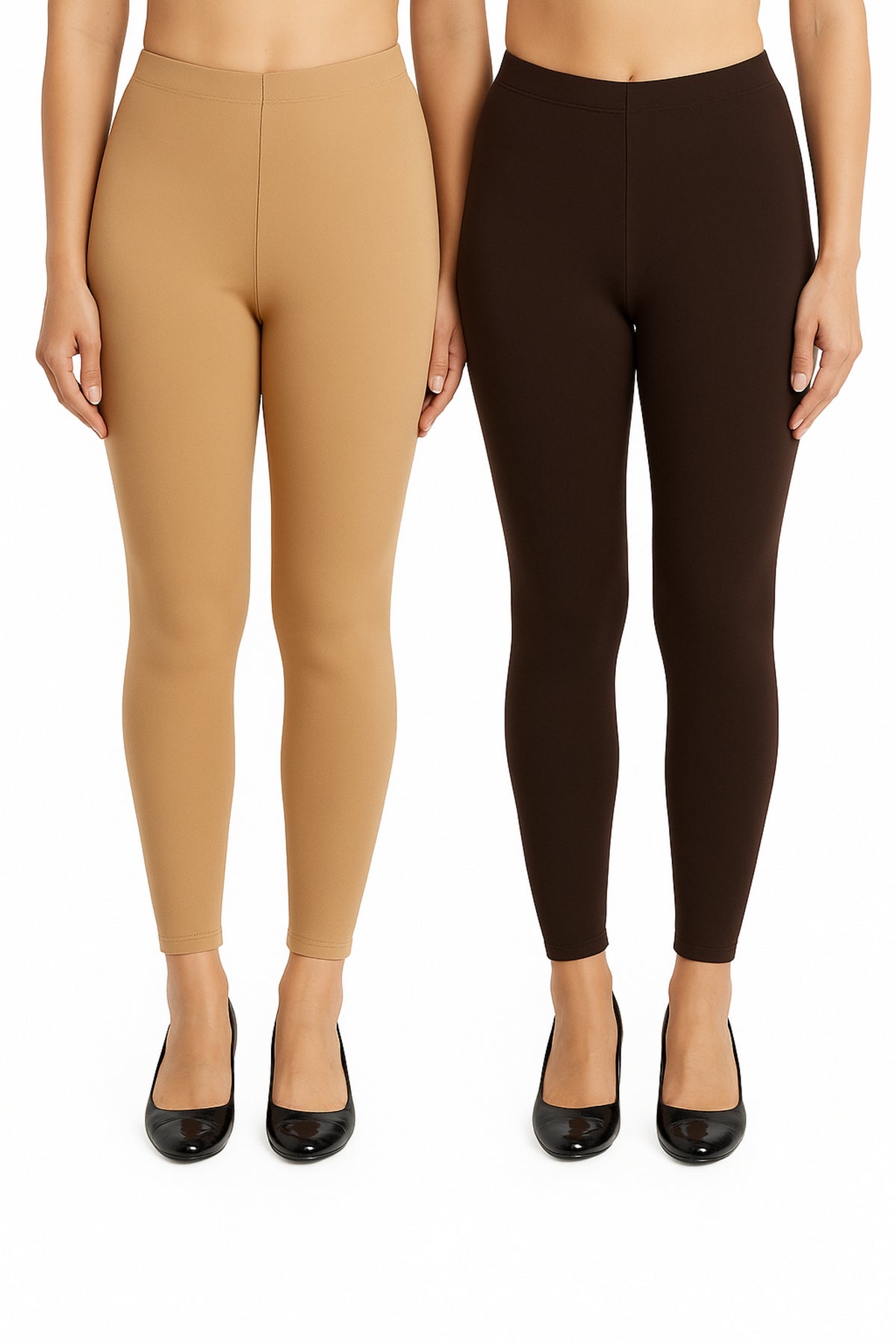 Shsuvia Women Cropped Leggings – Pack of 2 Biscuit & Coffee Brown