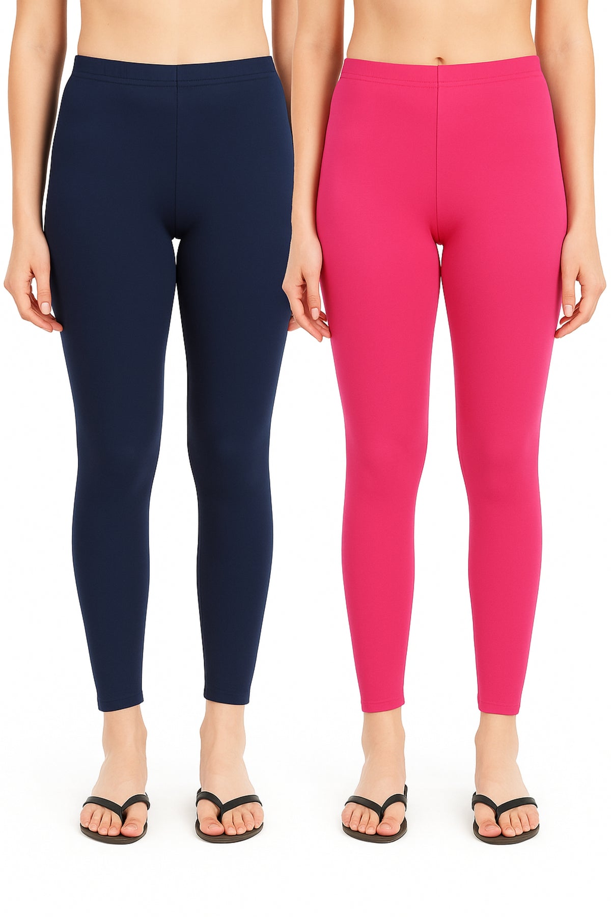 Shsuvia Women Cropped Leggings – Pack of 2 Dark Navy & Rani Rose