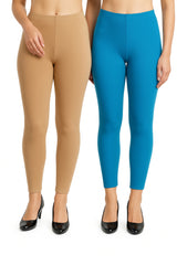 Shsuvia Women Cropped Leggings – Pack of 2 Biscuit & Turquoise blue