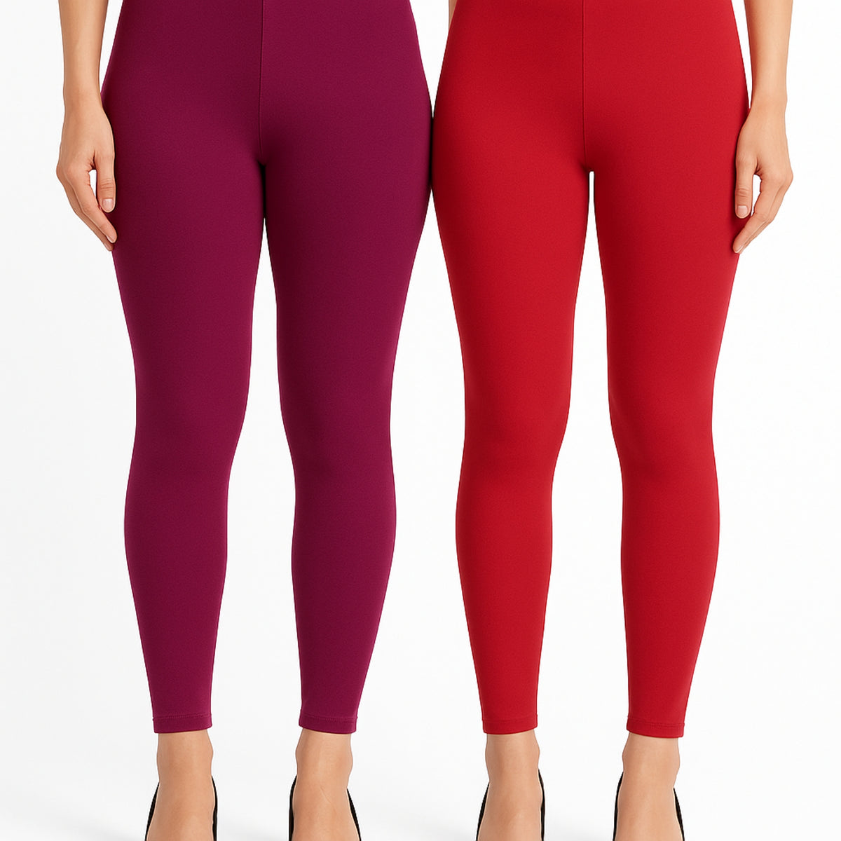 Shsuvia Women Cropped Leggings – Pack of 2 Majentha & RED