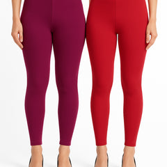 Shsuvia Women Cropped Leggings – Pack of 2 Majentha & RED