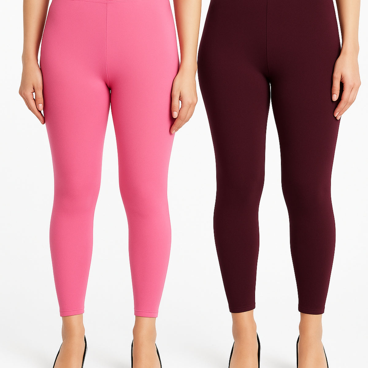 Shsuvia Women Cropped Leggings – Pack of 2 Baby Pink & Wine