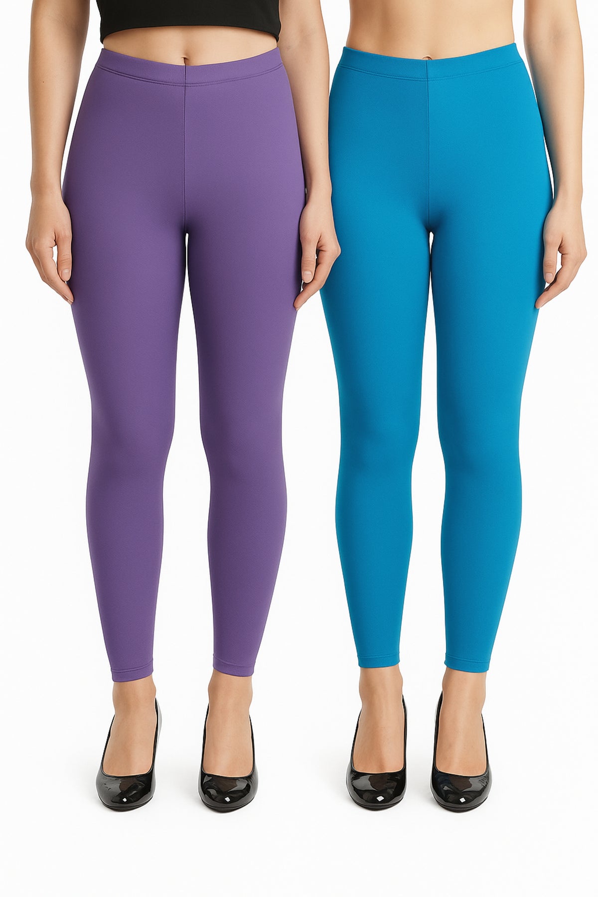 Shsuvia Women Cropped Leggings – Pack of 2 Lavender & Turquoise blue