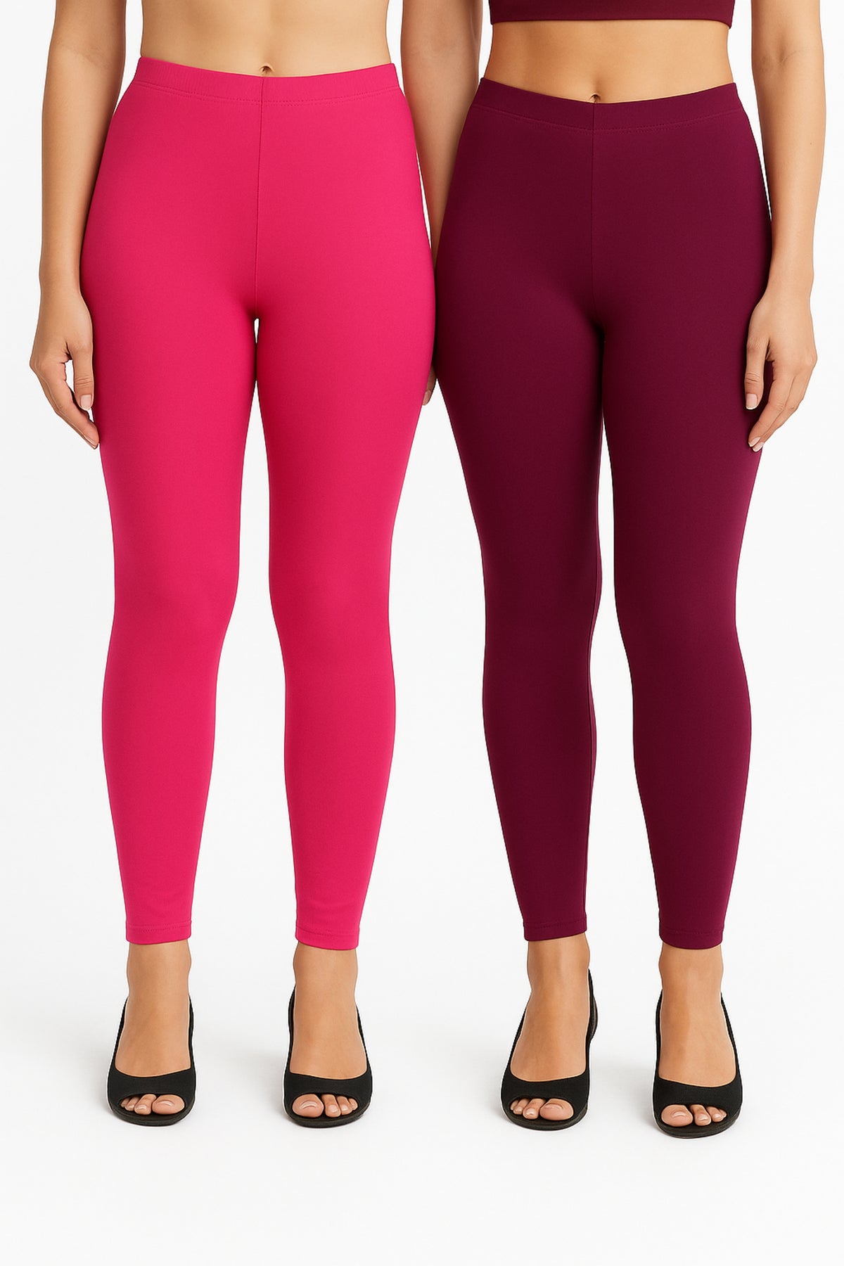 Shsuvia Women Cropped Leggings – Pack of 2 Rani Rose & Majentha