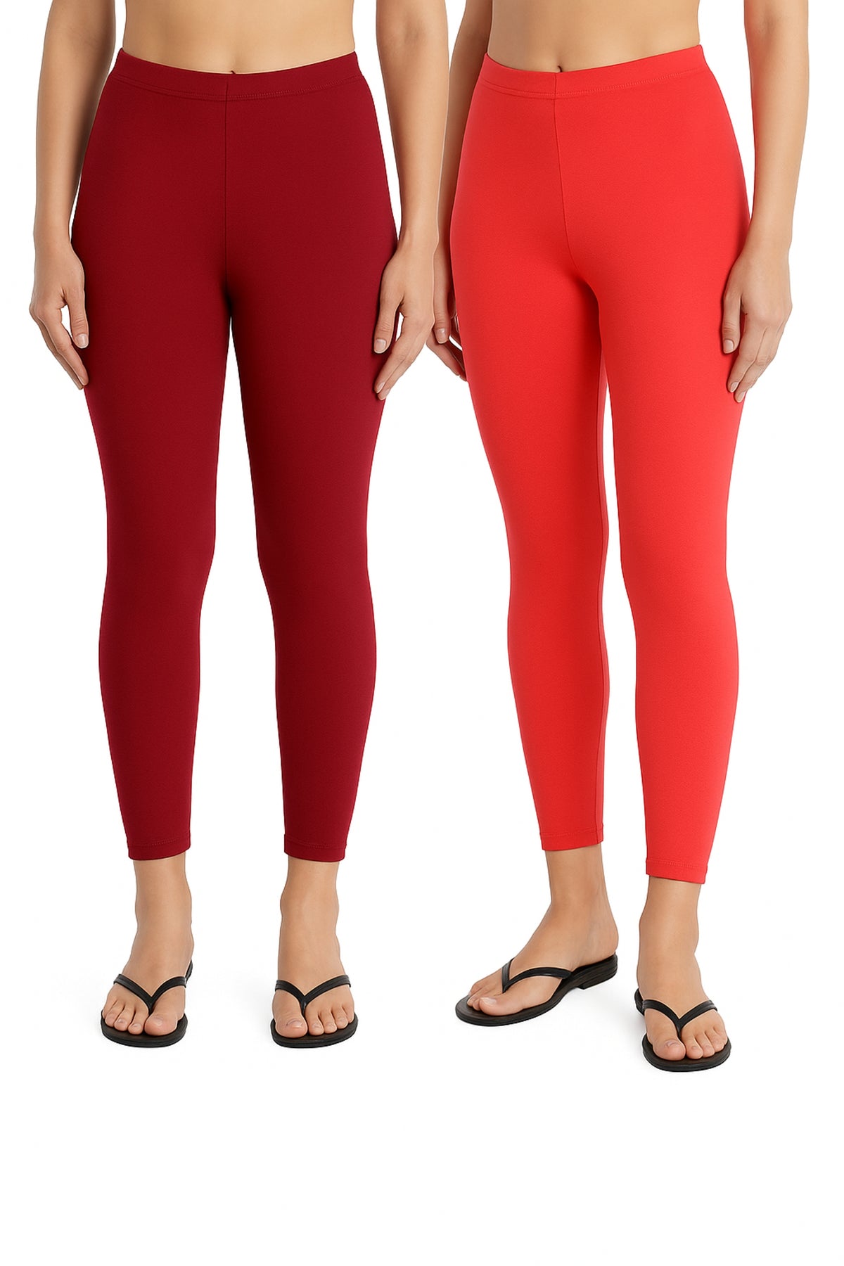 Shsuvia Women Cropped Leggings – Pack of 2 Maroon & Coral