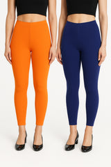 Shsuvia Women Cropped Leggings – Pack of 2 Light Orange & Old Royal