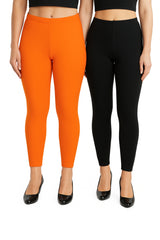 Shsuvia Women Cropped Leggings – Pack of 2 Light Orange & Black