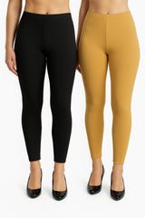 Shsuvia Women Cropped Leggings – Pack of 2 Black & Stone