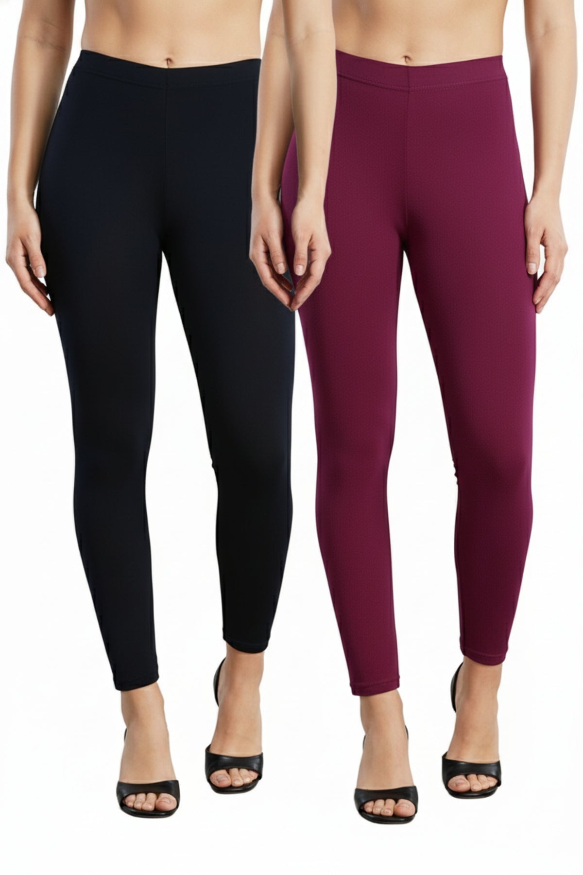 Shsuvia Women Cropped Leggings – Pack of 2 Dark Navy & Majentha