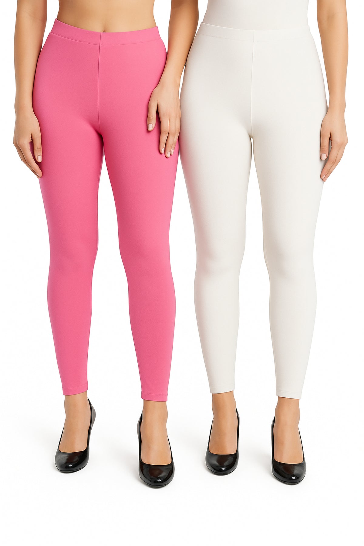 Shsuvia Women Cropped Leggings – Pack of 2 Baby Pink & Off White