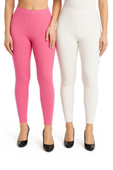 Shsuvia Women Cropped Leggings – Pack of 2 Baby Pink & Off White