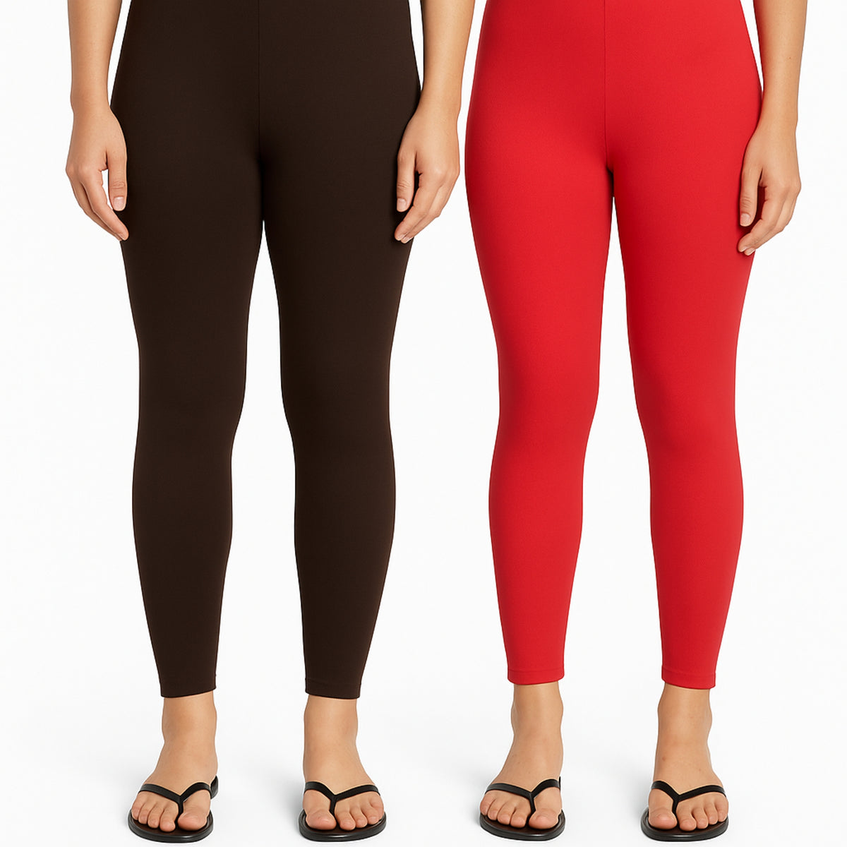 Shsuvia Women Cropped Leggings – Pack of 2 Coffee Brown & Coral