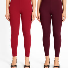 Shsuvia Women Cropped Leggings – Pack of 2 RED & Wine