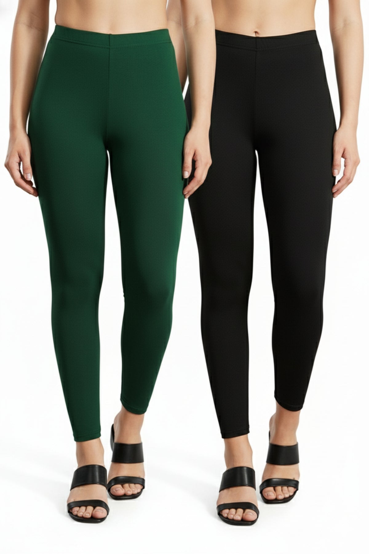 Shsuvia Women Cropped Leggings – Pack of 2 Bottle Green & Black
