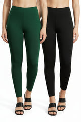 Shsuvia Women Cropped Leggings – Pack of 2 Bottle Green & Black