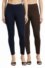 Shsuvia Women Cropped Leggings – Pack of 2 Dark Navy & Coffee Brown