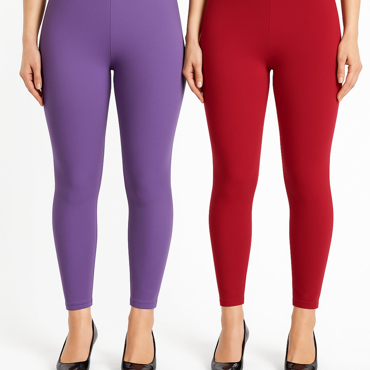 Shsuvia Women Cropped Leggings – Pack of 2 Lavender & RED
