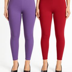 Shsuvia Women Cropped Leggings – Pack of 2 Lavender & RED