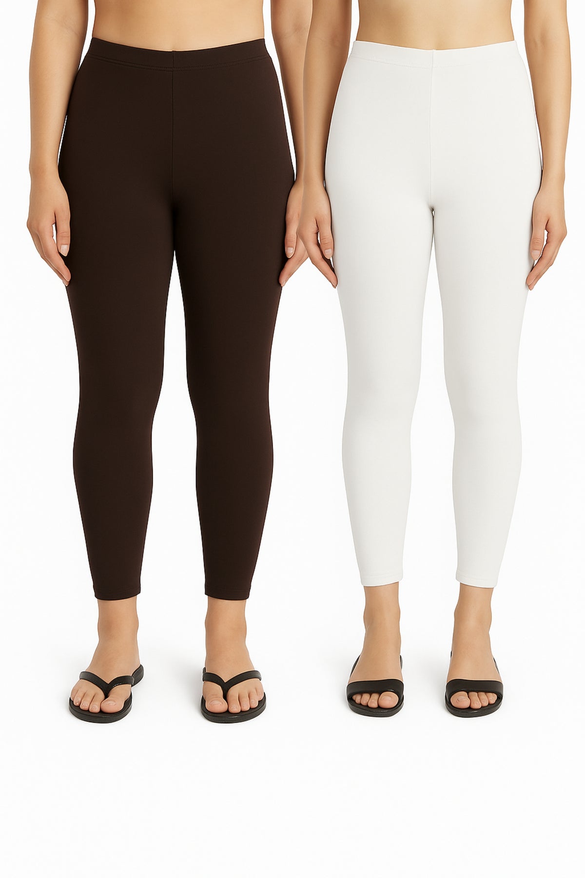 Shsuvia Women Cropped Leggings – Pack of 2 Coffee Brown & White