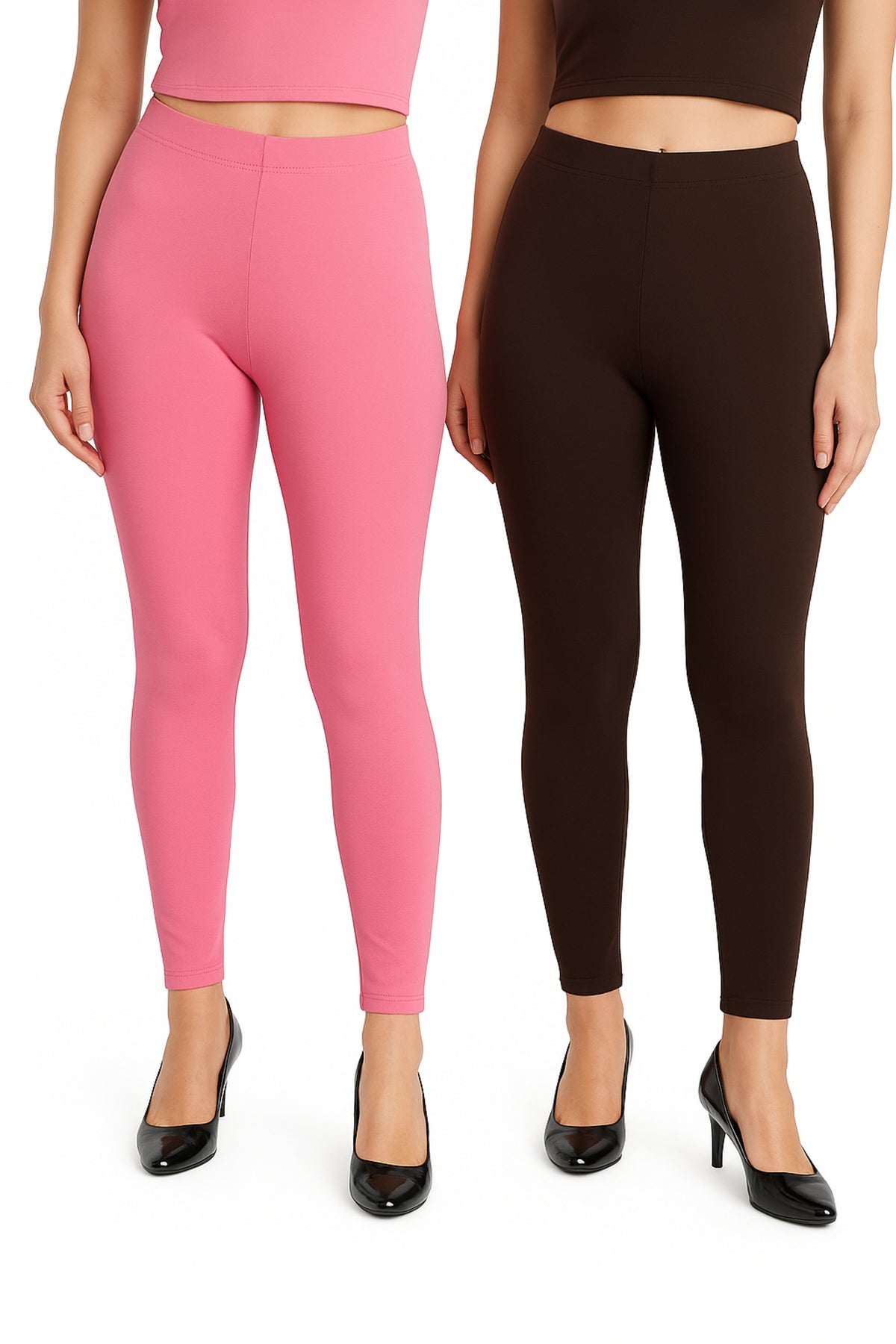 Shsuvia Women Cropped Leggings – Pack of 2 Baby Pink & Coffee Brown