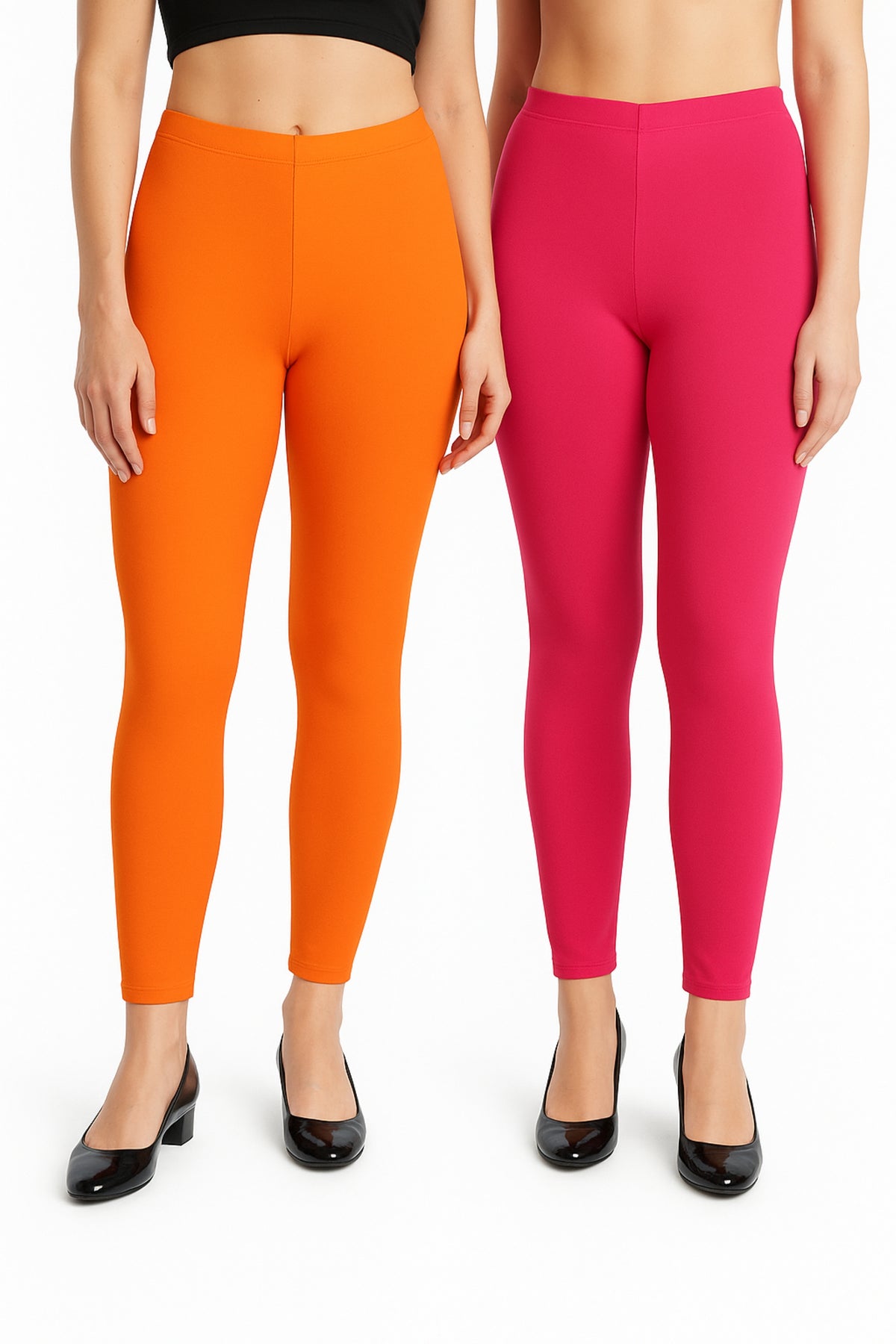 Shsuvia Women Cropped Leggings – Pack of 2 Light Orange & Rani Rose
