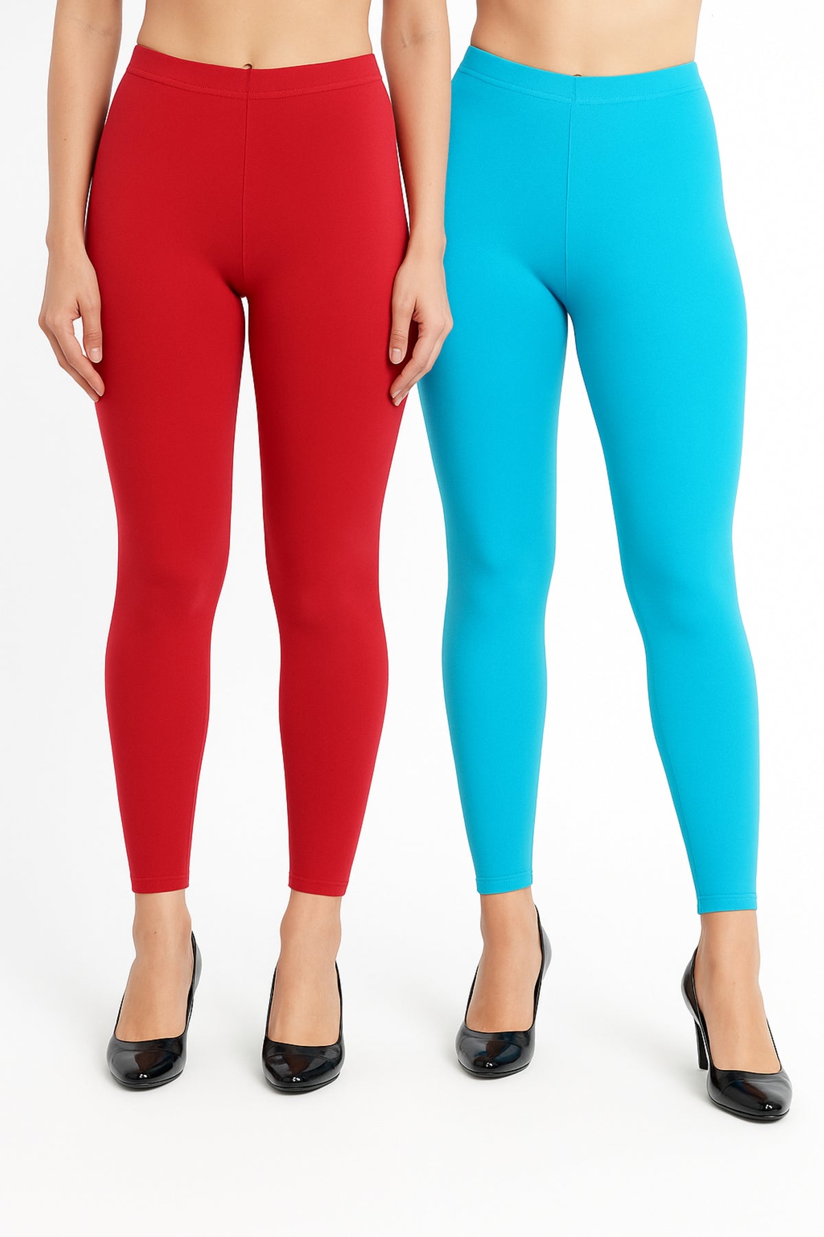 Shsuvia Women Cropped Leggings – Pack of 2 Coral & Sky Blue