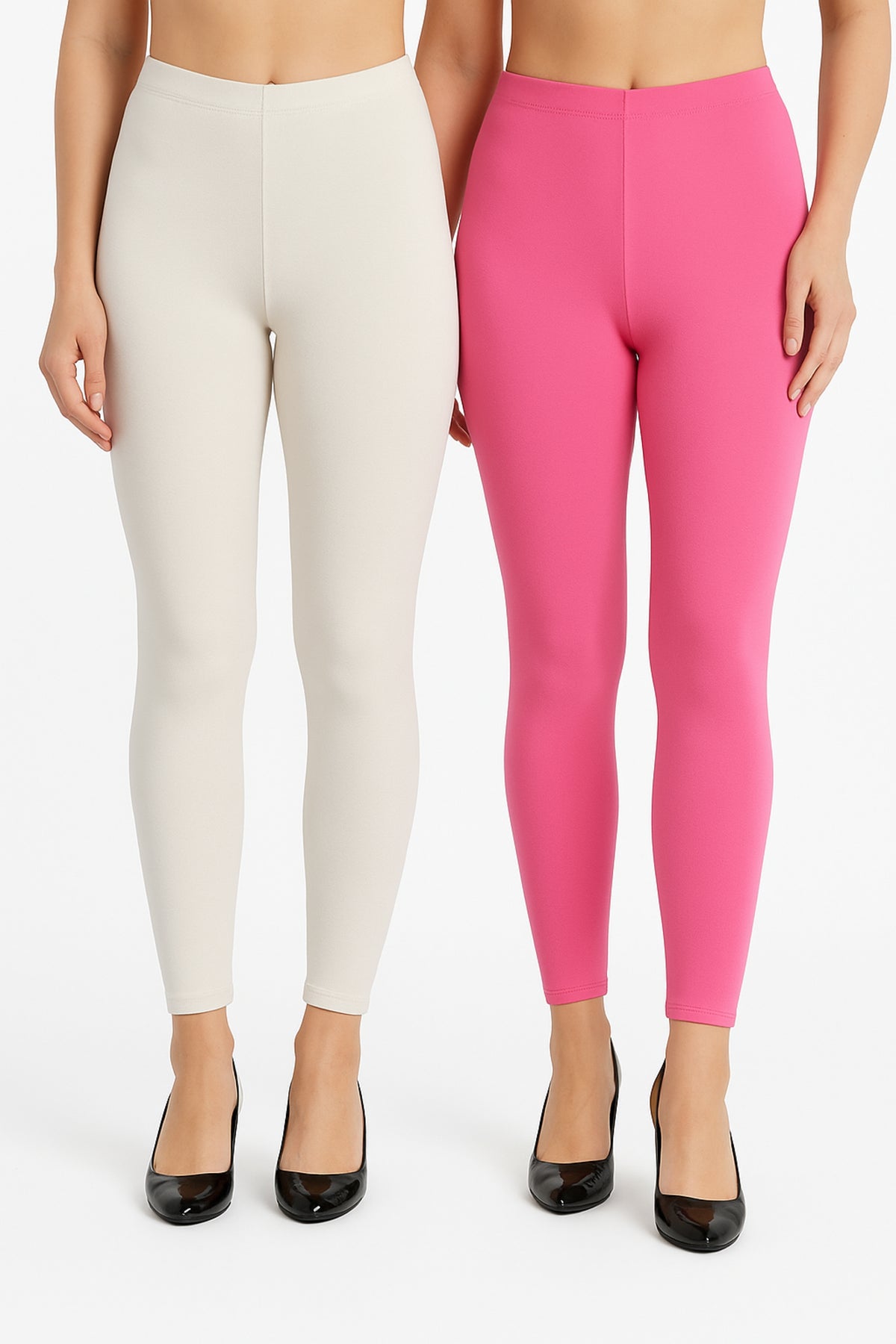 Shsuvia Women Cropped Leggings – Pack of 2 Off White & Baby Pink