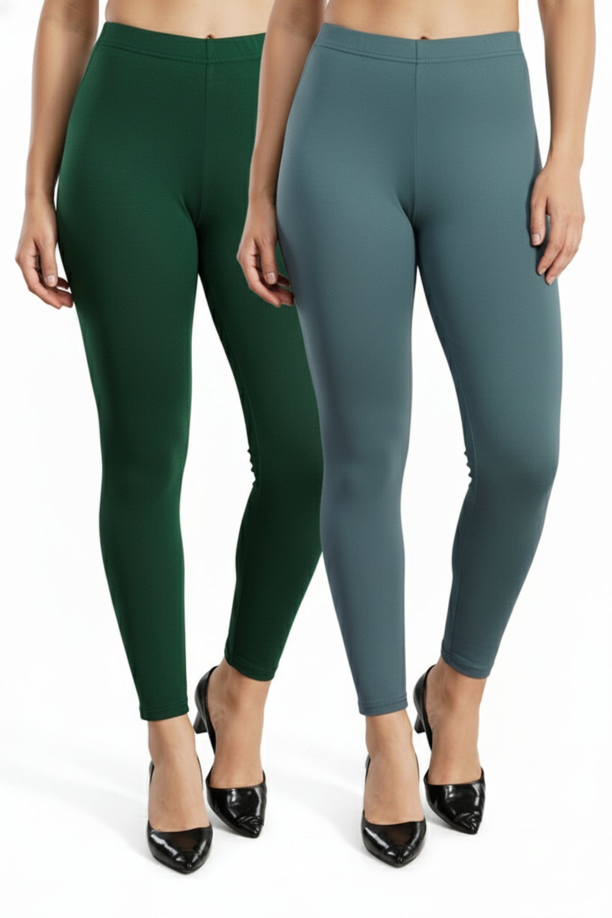 Shsuvia Women Cropped Leggings – Pack of 2 Bottle Green & Airforce Green