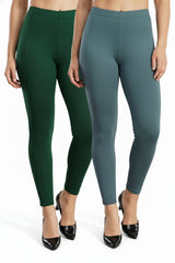 Shsuvia Women Cropped Leggings – Pack of 2 Bottle Green & Airforce Green