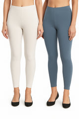 Shsuvia Women Cropped Leggings – Pack of 2 Off White & Airforce Green