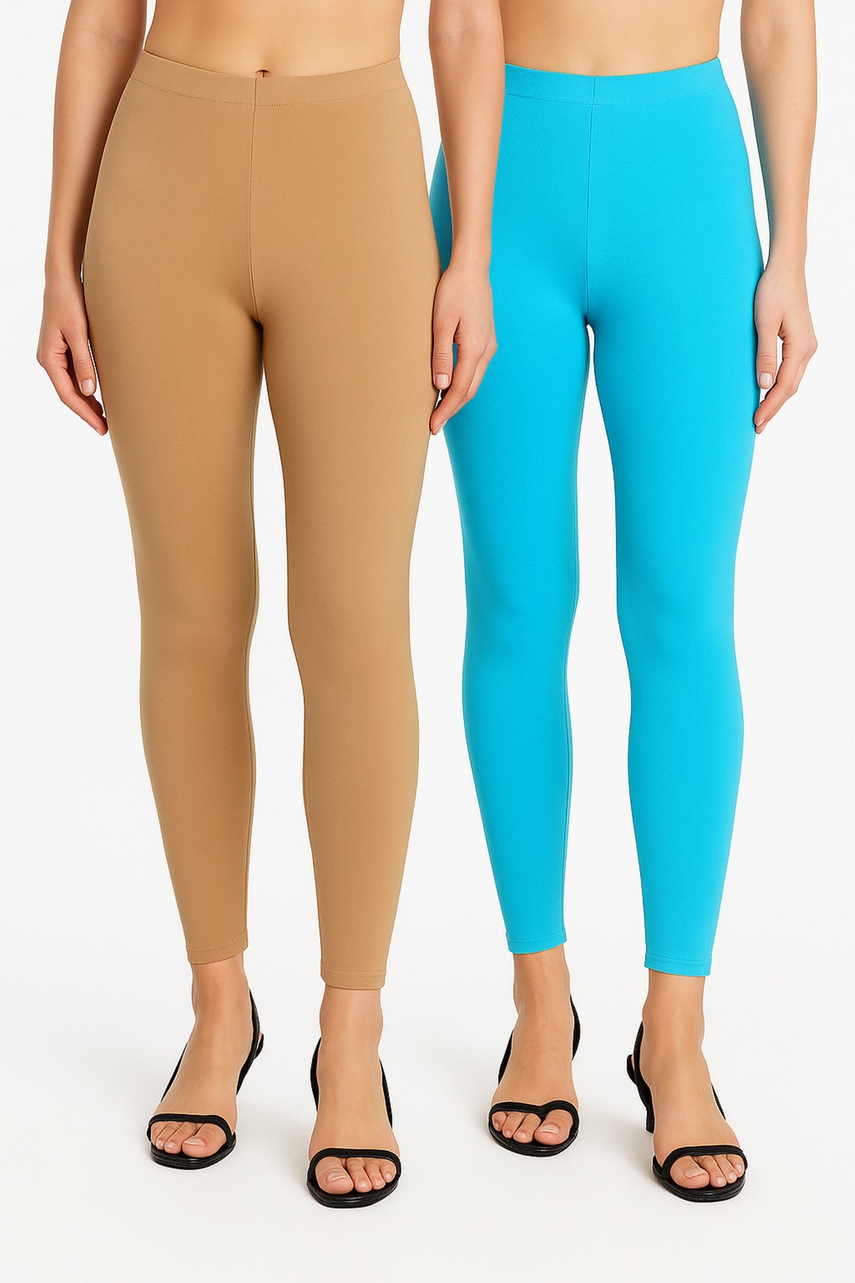 Shsuvia Women Cropped Leggings – Pack of 2 Biscuit & Sky Blue